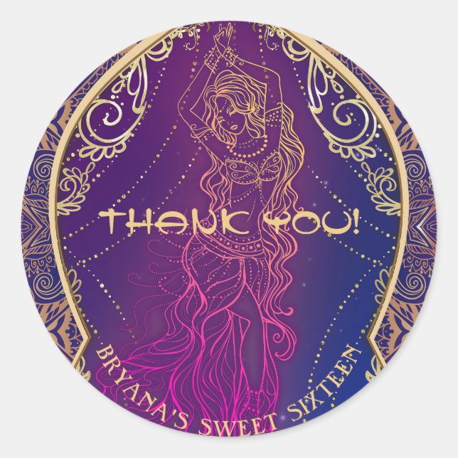 Lila- & Goldmarokkanisches Arabisches Bauchfisch-T Runder Aufkleber (Vorderseite)