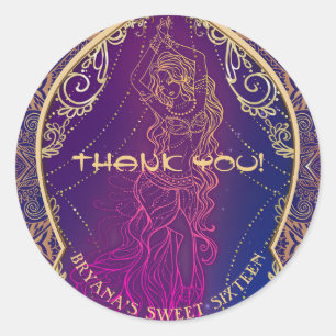 Lila- & Goldmarokkanisches Arabisches Bauchfisch-T Runder Aufkleber