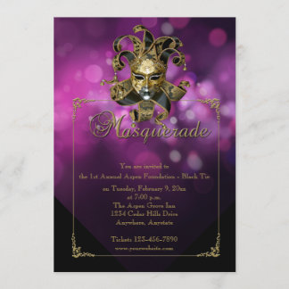 Lila Goldmaskerade-Karneval-Ball-Einladung Einladung