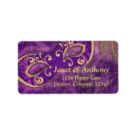 Lila Goldmasquerade-Hochzeitsplatz Adressaufkleber