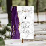 Lila Goldmedaille Tischnummer<br><div class="desc">Der links Rand dieser eleganten,  modernen Hochzeitskarte mit einer lila Aquarellgrenze,  die mit Imitaten vergoldetem Glitzer bestickt ist. Das Wort "Tabelle" erscheint in goldfarbenem Schriftzeichen auf grauem und weißem Marmorhintergrund. Fügen Sie die Tischnummer und die Namen Ihrer Gäste hinzu,  die jeder Tabelle zugeordnet sind.</div>
