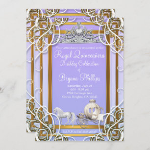 Lila Goldprinzessin Croupier & Carriage Quinceñera Einladung