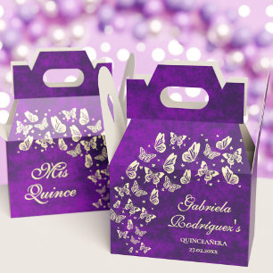 Lila Goldschmetterling Quinceañera 15. Geburtstag Geschenkschachtel