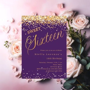Lila Goldskript, elegant Sweet 16 Einladung