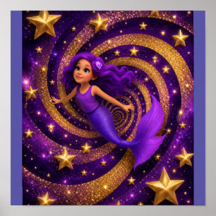Lila Goldstern Meerjungfrau Optische Illusion Fa Poster