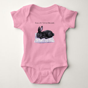 Lila Goldsterne Kissen Schlafende schwarze Hasen Baby Strampler