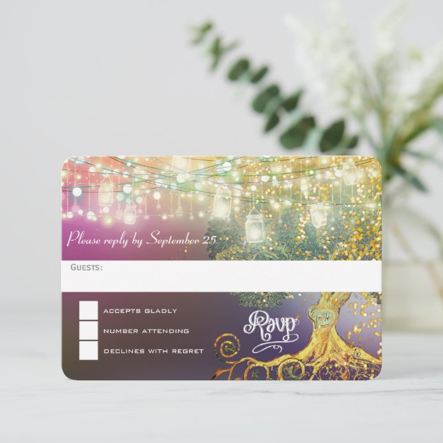 Lila goldverzaubertes Waldöckerbaum RSVP Karte (Stehend Vorderseite)