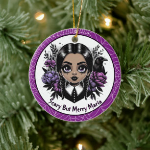 Lila Goth-Mädchen dunkle florale Creepmas-Weihnach Keramik Ornament