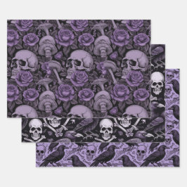 Lila Goth Prints, Raven Skull Mushrooms Geschenkpapier Set