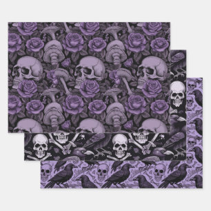 Lila Goth Prints, Raven Skull Mushrooms Geschenkpapier Set