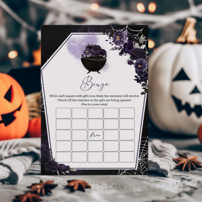 Lila Gothic Floral Baby Shower Bingo Game (Floral Gothic Invitation Bingo Game)