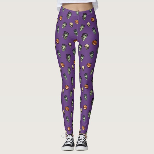 💜 Lila Gothic Frankenstein Leggings 🕸️ 🦇 (Vorderseite)