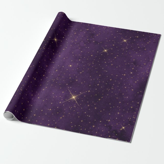 Lila Gothic Gold Star Wrapping Paper Geschenkpapier (Ungerollt)