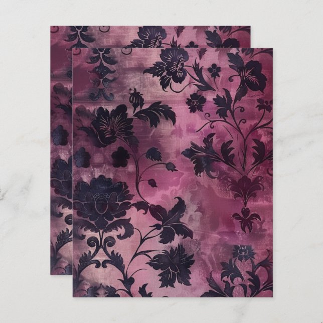 Lila Gothic Grunge Floral Scrapbook Paper (Vorne/Hinten)