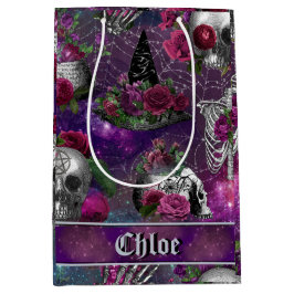 Lila Gothic Hexenschädel und Rose Mittlere Geschenktüte