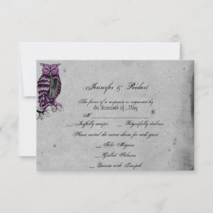 Lila Gothic Owl Posh Wedding Response Card RSVP Karte