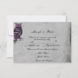 Lila Gothic Owl Posh Wedding Response Card RSVP Karte