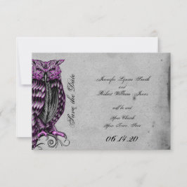 Lila Gothic Owl Posh Wedding Save the Date