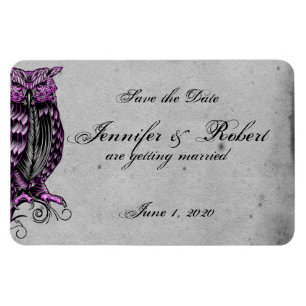 Lila Gothic Owl Posh Wedding Save the Date Magnet