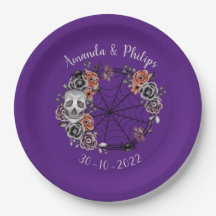 Lila Gothic Skull Rose Wreath Halloween Hochzeit