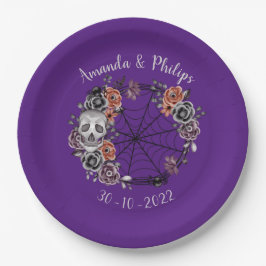 Lila Gothic Skull Rose Wreath Halloween Hochzeit Pappteller