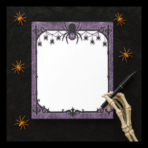 Lila Gothic Spiderweb mit Hängespinnen Notizblock