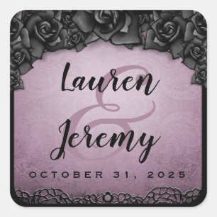 Lila Gothic Square Wedding Sticker