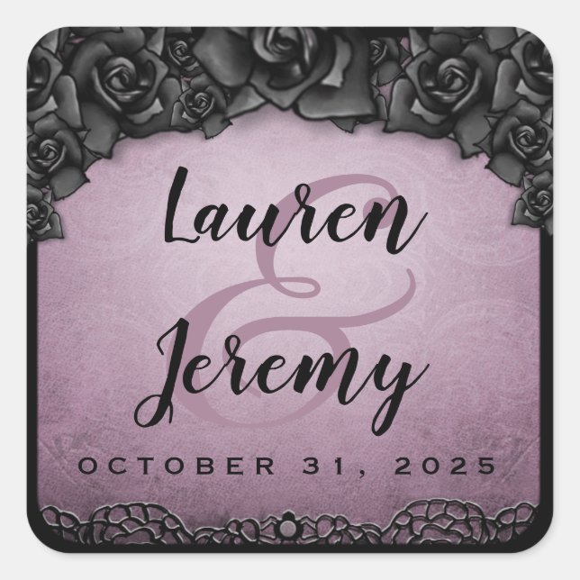 Lila Gothic Square Wedding Sticker (Vorderseite)