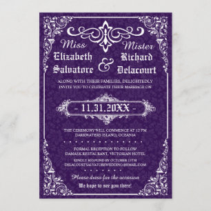 Lila Gothic Viktorianisch Damask Wedding Einladung