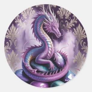Lila-gotische-Drache-Geburtstagsfeier Runder Aufkleber