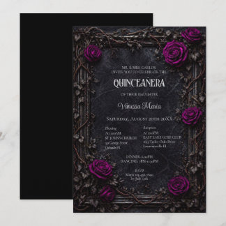 Lila gotische Halloween-Blumen-Quinceanera-Einladu Einladung
