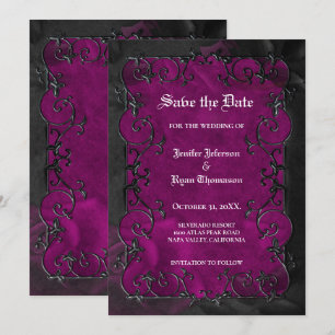 Lila gotische Halloween-Hochzeit - Save-the-Date-K Ankündigung