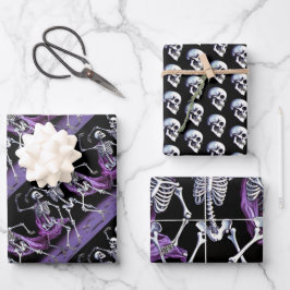 Lila Gotische Skelette und Skulls Geschenkpapier Set