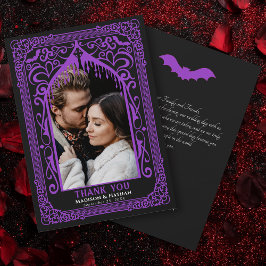 Lila gotische Vampir-Kathedrale Foto-Hochzeit Dankeskarte