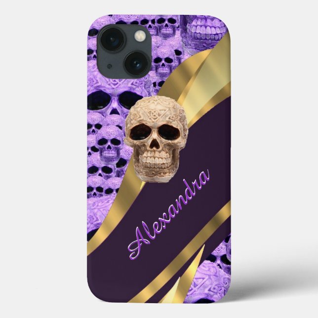 Lila gotischer Schädel personalisiert Case-Mate iPhone Hülle (Rückseite)
