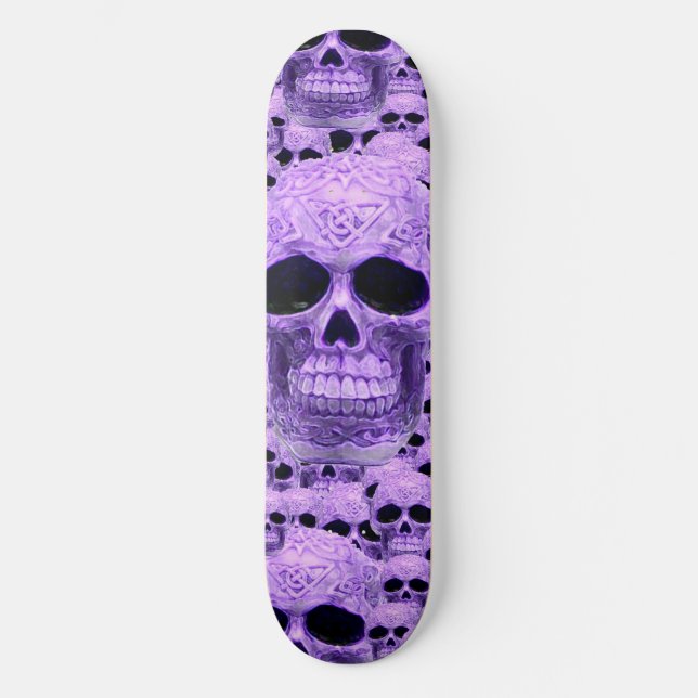 Lila gotisches Schädelmuster Skateboard (Vorderseite)