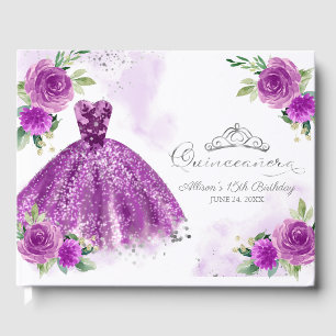 Lila Gown Floral Quinceanera Gästebuch