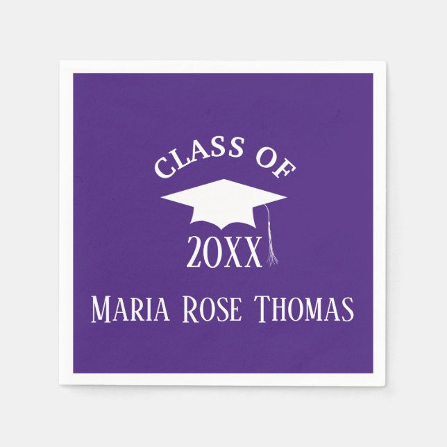 Lila Grad Cap & Blätter Paper Napkins Serviette (Vorderseite)