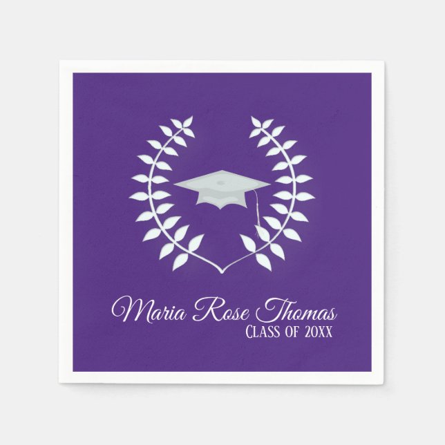 Lila Grad Cap & Blätter Paper Napkins Serviette (Vorderseite)