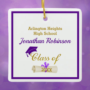 Lila Grad Cap und Diploma Keramik Keramikornament