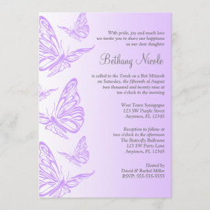 Lila Gradient Butterfly Bat Mitzvah Einladungen