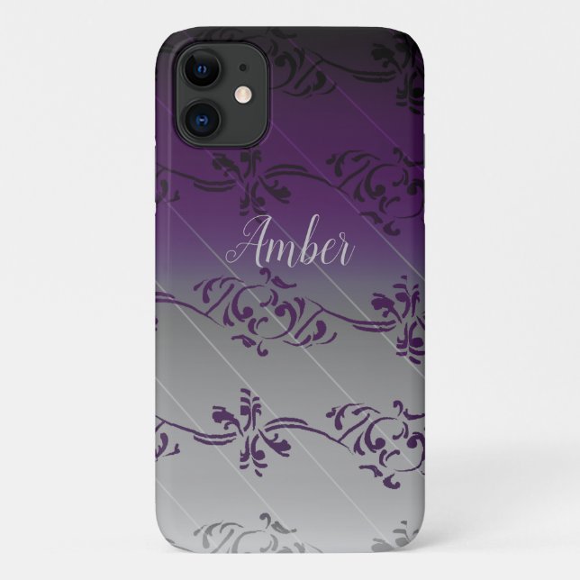 Lila Gradient Leaf Muster Personalisiert Case-Mate iPhone Hülle (Rückseite)