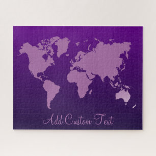 Lila Gradient World Map Earth Travel Add Text Puzzle