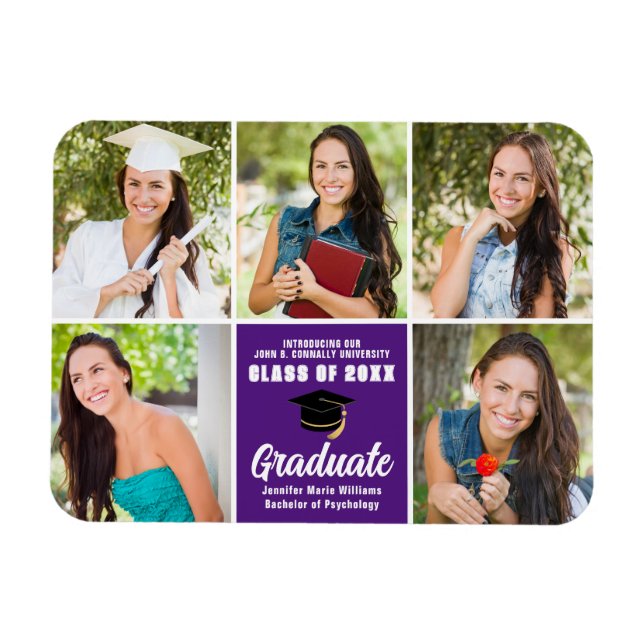 Lila Graduate Foto Collage Chic Abschluss Magnet (Horizontal)