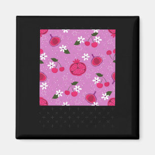 Lila Granatapfel Frucht Kirsche Blumenmuster Gänse Magnet