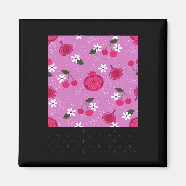 Lila Granatapfel Frucht Kirsche Blumenmuster Gänse Magnet (Vorne)