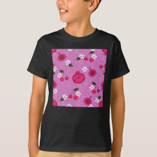 Lila Granatapfel Frucht Kirsche Blumenmuster Gänse T-Shirt