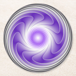 Lila Grau 3D Swirl Modernes Abstraktes Fraktal Kun Runder Pappuntersetzer