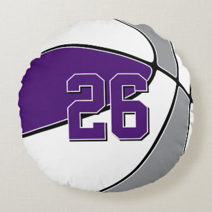 lila grau oder JEDER Teamfarben Kinder Basketball Rundes Kissen