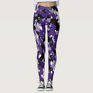 Lila Grau Schwarz Weiß Tarnung Camo Druck Leggings